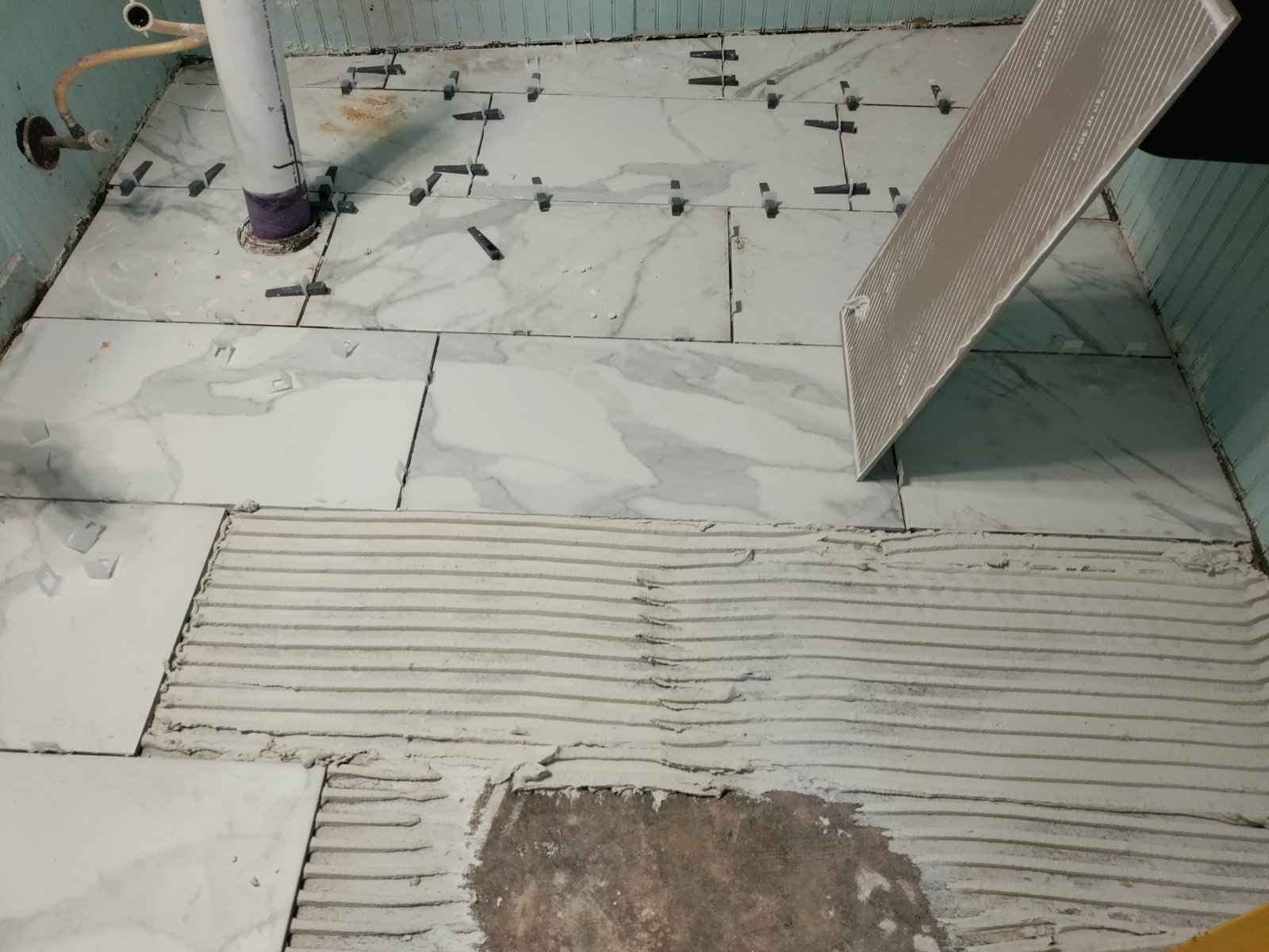 Bathroom Floor Remodel - During (Marble Tile)