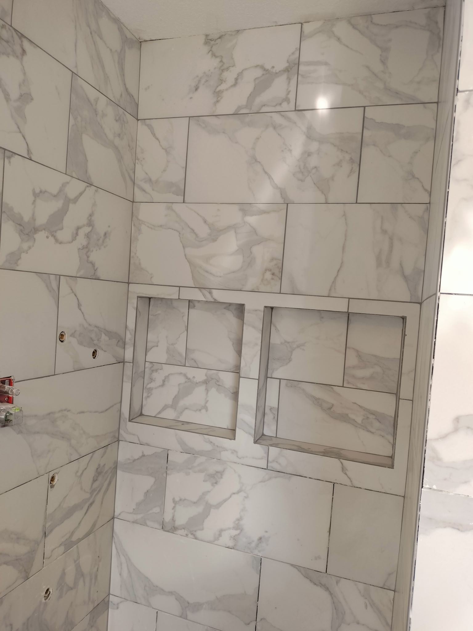 Marble Tile Shower with Niches